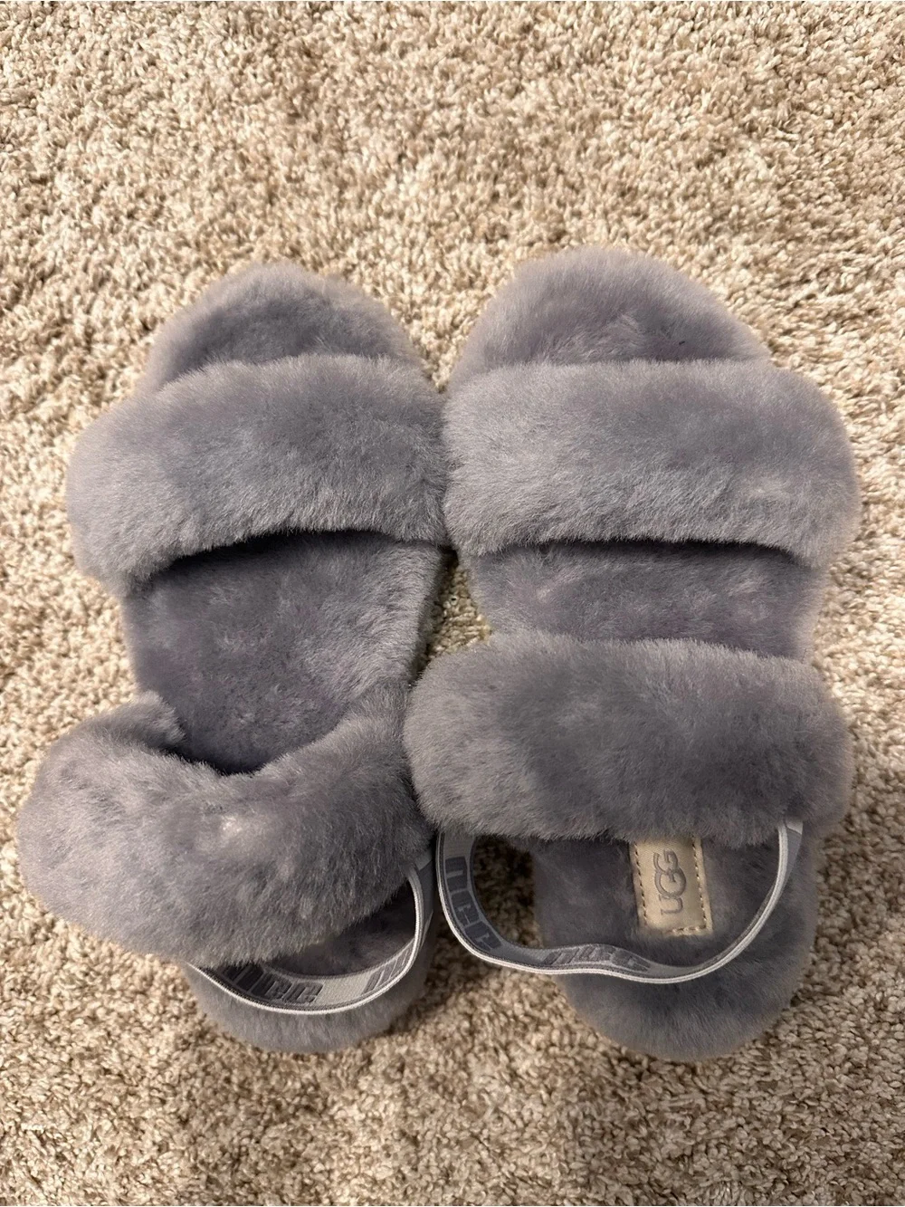 UGG kids Gray Fluff Slide Sandals